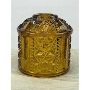 Vintage Indiana Glass Large Golden Amber Stars And Bars Fairy Lamp TOP ONLY